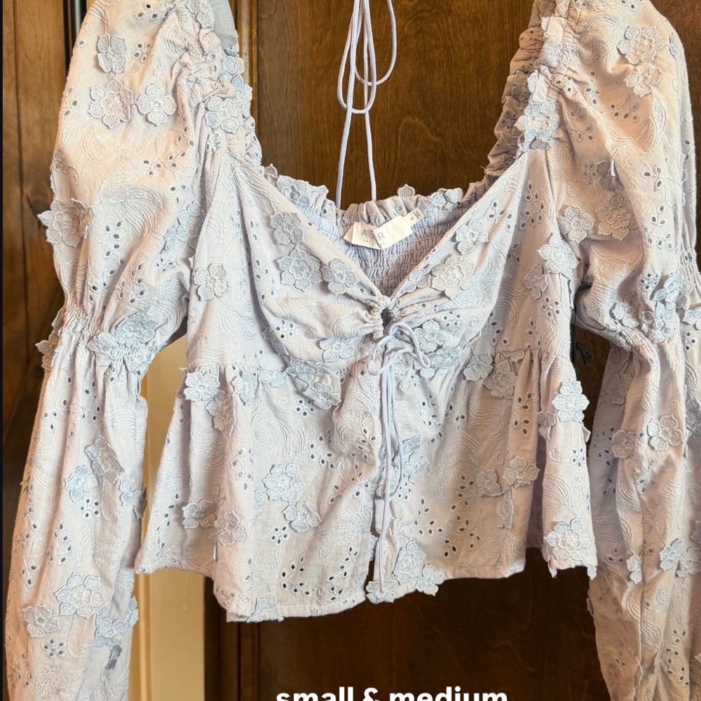 NWT ASTR Blue Floral Appliqué Top
